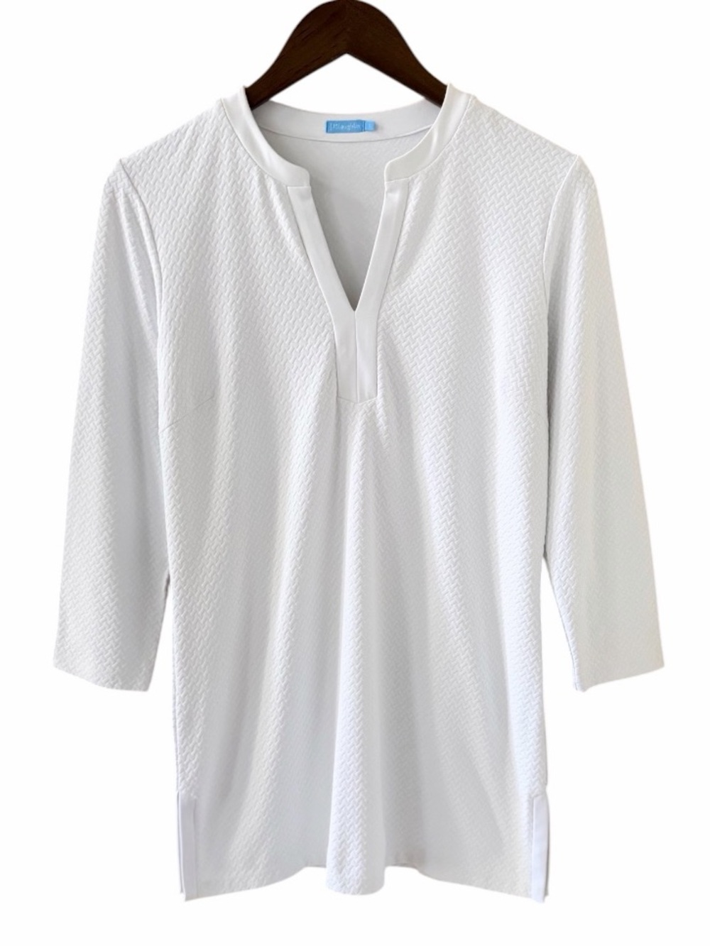 NEW J. McLaughlin White Textured, Jacquard V-Neck Tunic Top Blouse Size smal